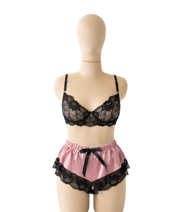 black-lace-blush-satin-bralette-shorts-set-front-mannequin