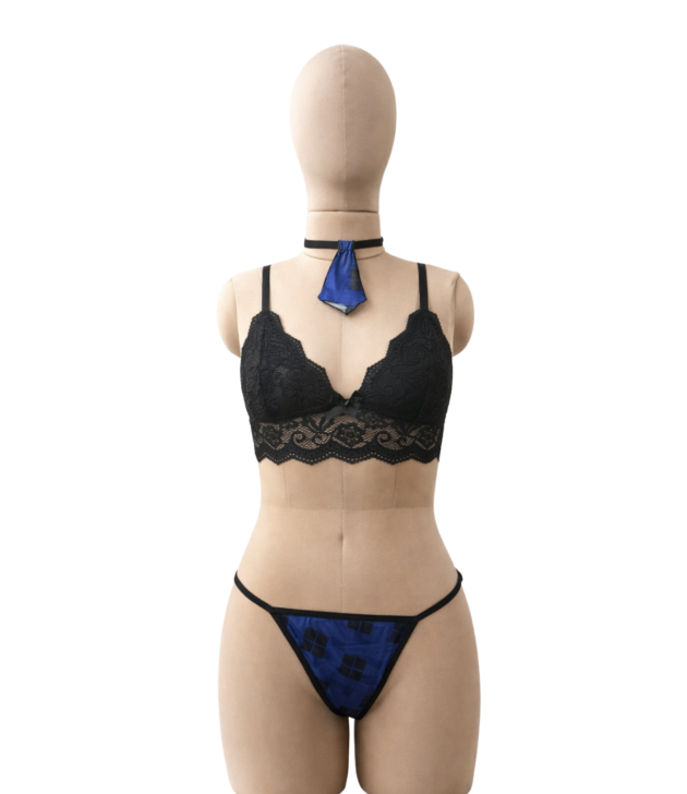 black-lace-bralette-blue-check-skirt-lingerie-set-inner