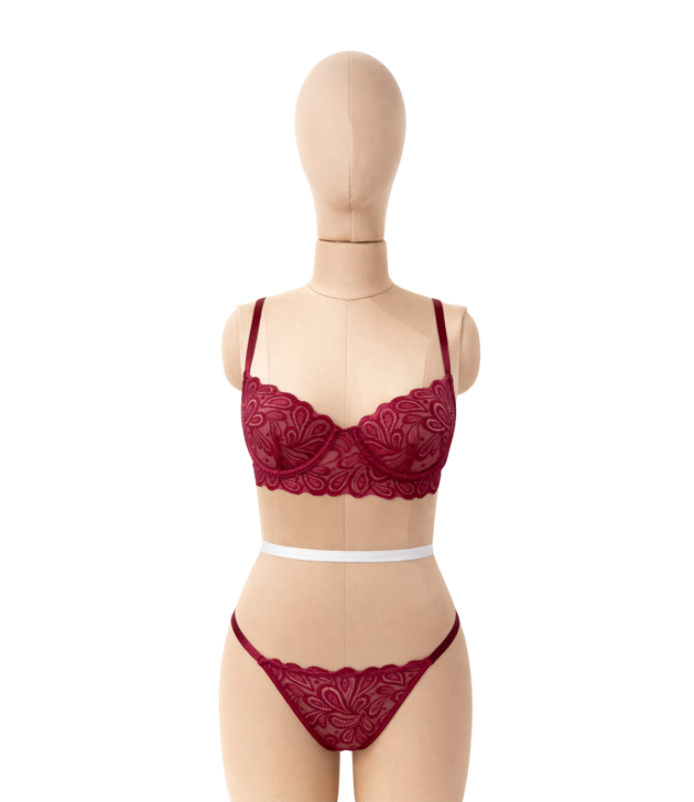 bordeaux-lace-balconette-bralette-set-front-mannequin