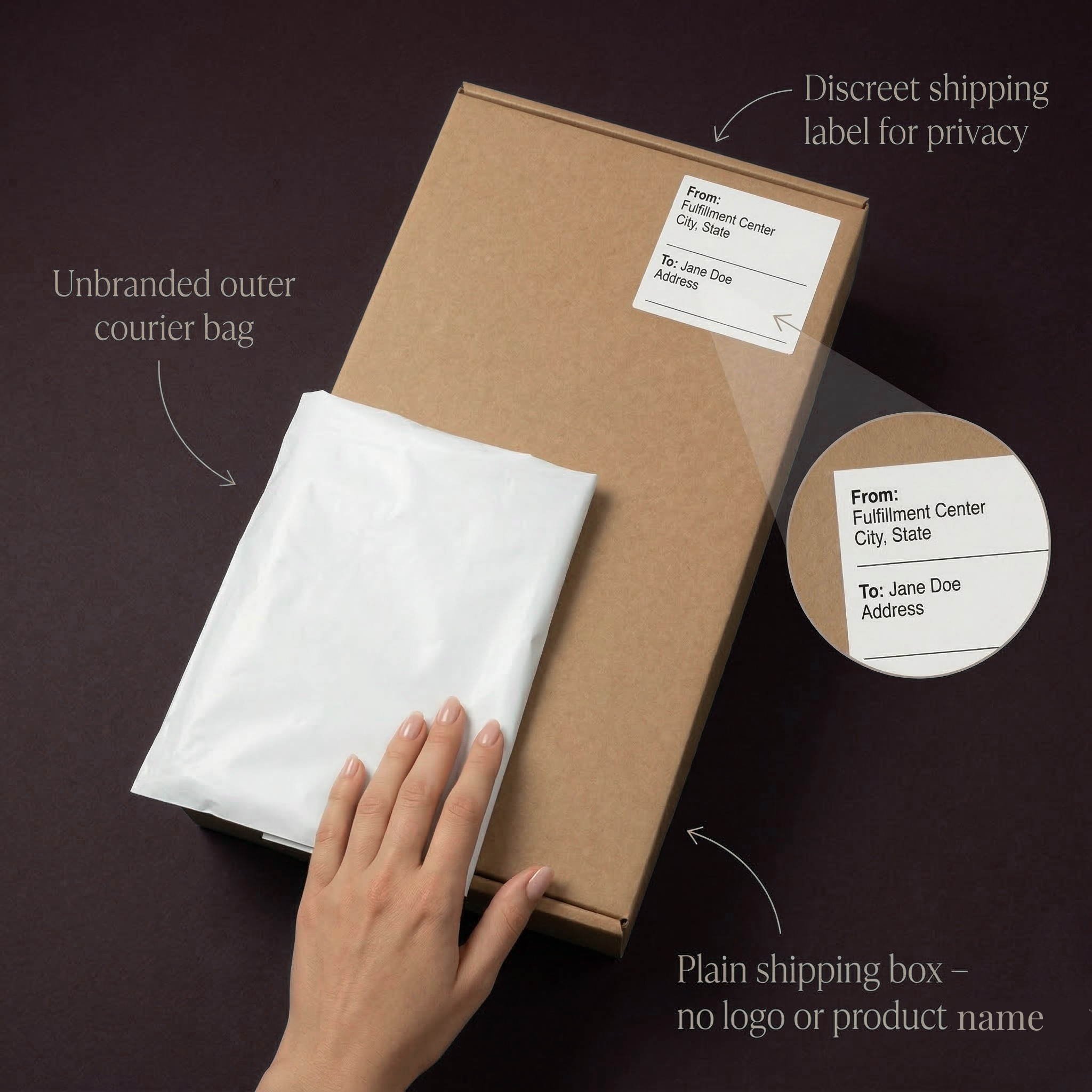 Discreet packaging — plain box, no brand name